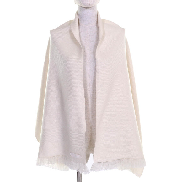 HERMES Chevron Zoom 100% Cashmere Fringe Shawl/Scarf with Leather Logo Patch,...